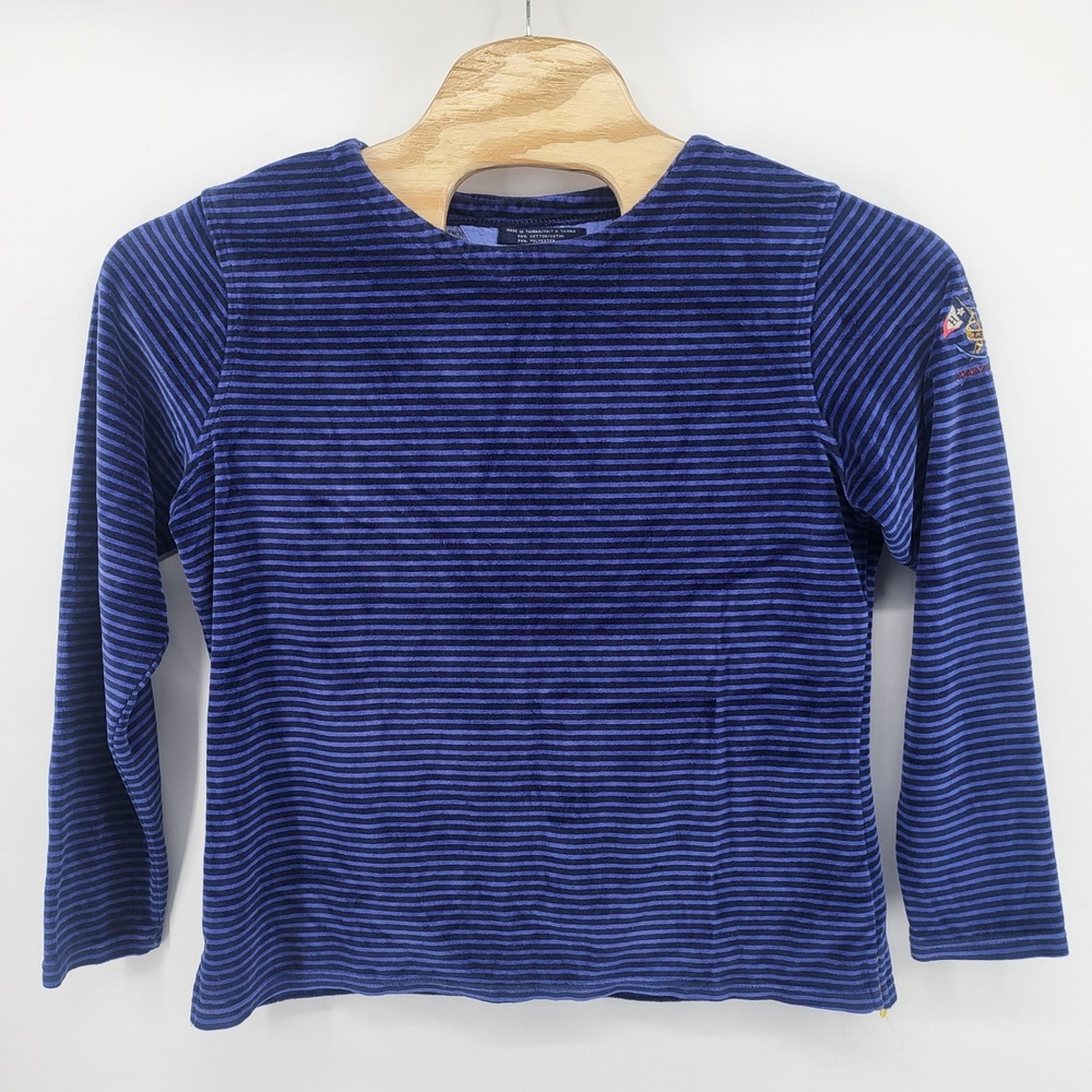 Tommy Hilfiger Striped Long Sleeve Velour shirt Nautical Crest Blue‎ Women's XL
